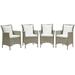 Pemberly Row Wicker Patio Dining Arm Chair in Gray and White (Set of 4)