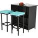 Outdoor Bar Furniture 3 Piece Patio Bar Set Brown Rattan Bar with Storage 2 Blue Stool Cushions