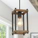 LNC Martin 1-Light Black and Antique Brown Wood Tone Rectangular Farmhouse Kitchen Island Mini Pendant Lights Indoor Haning Pendant for Dining Room L5 xW5 x H9.5