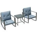 Oren 3-Piece Patio Beautiful Furniture Set - A Glass Tea Table With 2 Polyester Cushion Rocking Chairs - Grey