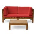 GDF Studio Keith Outdoor Acacia Wood Sectional Loveseat with Coffee Table Brown