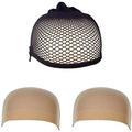 Wig Net Cap Stretch Mesh Wig Cap Elastic Net Weaving Cap Durable Wig Stocking Cap Soft Mesh Dome Wig Pack of 3 1 Black+2 Skin Color Durable and Useful Nice and Practical