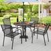 YODOLLA 5-Piece Patio Metal Dining Set Outdoor Metal Dining Table Set with Round Table 1.73â€� Umbrella Hole and 4 Stackable Arm Chairs Patio Dining Bistro Set for Garden Bistro Deck Dark Gray