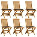 Dcenta Set of 6 Foldable Patio Chairs with Taupe Cushion Teak Wood Side Chair for Garden Backyard Poolside Beach Outdoor Furniture 18.5in x 23.6in x 35in