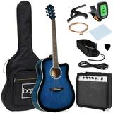 Best Choice Products Beginner Acoustic Electric Guitar Starter Set 41in w/ All Wood Cutaway Design Case - Blue
