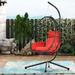 Swing Egg Chair Hammock Chair Rattan Wicker Hanging Outdoor Chair with Stand Indoor Outdoor Chair Swing for Kids Teens Adults Comfortable Hammock Chair for Patio Yard Living Room Red