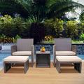5 Piece Patio Furniture Set Wicker Outdoor Conversation Set with Storage Table Cushioned Chairs and Ottoman