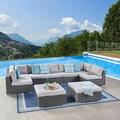 GDF Studio Ben Outdoor 7 Seater Wicker Sectional Sofa Set Multibrown and Beige