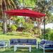 CHYVARY 8.2 x 8.2ft Outdoor Patio Offset Hanging Cantilever Umbrella W/Base for Deck Poolside and Garden Red