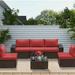 Gotland 6 Pieces Patio Conversation Set Outdoor Sectional Sofa Set PE Rattan Sectional sofa Set (red)