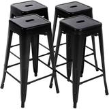 FDW 4 Metal Bar Stools Industrial Metal Stool Patio Furniture 24 Inches Kitchen Counter Stool Indoor/Outdoor Stool Moden Stackable Barstools Restaurant Dining Chairsbarstools Black