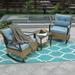 3 Piece Patio Rocking Furniture Set Rocking Bistro Set with Coffee Table All Weather Wicker Conversation Chairs with Blue Cushions Outdoor Furniture Set for Backyard Poolside Garden D8005