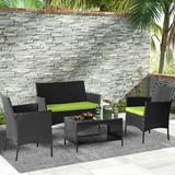 ENYOPRO Patio Table and Chairs Set 4 PCS Outdoor Patio Seating with Removable Cushion and Dining Table Modern Rattan Cushioned Outdoor Rattan Chair Set Front Porch Garden Furniture Set JA3142