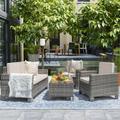 Devoko 4 Pieces Patio Conversation Set PE Rattan Wicker Furniture Sofa Set Outdoor Indoor Furniture Set Gray