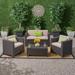 GDF Studio Ethan Outdoor Faux Wicker 4 Seater Chat Set with Cushions Dark Brown and Beige
