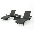 GDF Studio Olivia Outdoor Wicker 3 Piece Adjustable Chaise Lounge Chat Set Gray