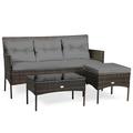 Patiojoy 3 PCS Patio Furniture Set Outdoor All Weather Wicker Conversation Set w/Cushioned Ottoman & Side Table Gray