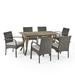 GDF Studio Zakynthos Outdoor Acacia Wood and Wicker 7 Piece Dining Set with Cushion Gray