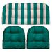 RSH DÃ©cor Indoor Outdoor 3 Piece Tufted Wicker Cushion Set Standard Peacock Blue & White Stripe + Peacock Blue