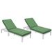 LeisureMod Chelsea Modern Weathered Grey Aluminum Outdoor Patio Chaise Lounge Chair Set of 2 With Green Cushions