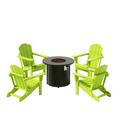WestinTrends 5 PC SET Furniture - 4 pcs Folding Adirondack Chairs w/ Round Fire Pit Table for outdoor space like Patio Garden Backyard Lawn Poolside Deck Porch Balcony Lime