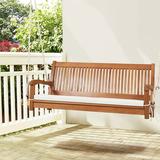 Gymax 2-Seat Patio Hanging Wooden Porch Swing Bench w/ Cushion & Hanging Ropes