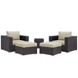 Modern Contemporary Urban Design Outdoor Patio Balcony Five PCS Sectional Sofa Set Beige Rattan