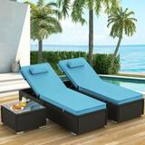 3 Piece Patio Chaise Lounge Chair Set Rattan Chaise Lounges with Table Sun Chaise Lounge Furniture Set with Removable Cushion Tanning Lounge Chair with 5 Adjustable Positions for Pool Deck B4095