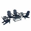 WestinTrends Malibu 7-Pieces Outdoor Patio Furniture Set All Weather Outdoor Seating Plastic Adirondack Chair Set of 4 Coffee Table and 2 Side Table Navy Blue