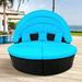 Patio Furniture Daybed Sets Round Patio Daybed Sunbed with Retractable Canopy Seating Separates Cushioned Seats Black Wicker Patio Conversation Sets Outdoor Furniture for Garden Lawn Pool W17037