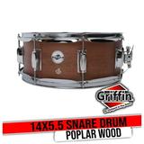 Snare Drum by Griffin - Poplar Wood Shell 14 x 5 - 5 with Flat Hickory PVC Finish 8 Tuning Lugs & Snare Strainer Percussion Musical Instrument with Drummers Key for Students & Professionals