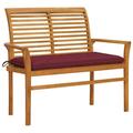 Anself Patio Bench with Wine Red Cushion Teak Wood Porch Chair Garden Bench for Garden Backyard Balcony Park Terrace Outdoor Furniture 44.1in x 21.7in x 37in