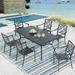 Ulax Furniture 7 Pieces Patio Dining Set with 6 Steel Stackable Dining Chairs Outdoor Rectangular Metal Garden Table with 1.57 Umbrella Hole