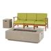 GDF Studio Abena Outdoor Acacia Wood 3 Seater Sofa with Fire Pit Teak Green and Light Gray