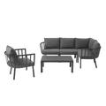 Lounge Sectional Sofa Chair Set Aluminum Metal Steel Grey Gray Modern Contemporary Urban Design Outdoor Patio Balcony Cafe Bistro Garden Furniture Hotel Hospitality