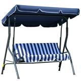 Outsunny 3-Person Porch Swing with Canopy Patio Swing Chair Outdoor Canopy Swing Bench with Adjustable Shade Cushion and Steel Frame Dark Blue