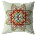 18 Orange Green Mandala Indoor Outdoor Throw Pillow