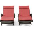 Noble House Salem Outdoor Wicker Adjustable Lounge withs Red cushion (Set of 2)