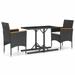 Anself Set of 3 Patio Dining Set Glass Tabletop Garden Table and 2 Chairs with White Cushion Black Poly Rattan Steel Frame Outdoor Dining Set for Garden Backyard Balcony Lawn