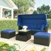 Outdoor Wicker Furniture Set with Canopy SYNGAR 4 Pieces Daybed Sunbed Set with Ottomans and Table Cushioned Sectional Sofa Set Conversation Chair Set for Backyard Balcony Poolside Blue D6274