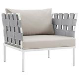 Modern Contemporary Urban Design Outdoor Patio Balcony Lounge Chair Beige White Rattan