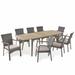 Sanjeev Outdoor Acacia Wood and Wicker 9 Piece Expandable Dining Set with Cushion - Teak - Cream - and Brown