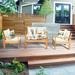 Costway 4PCS Patio Furniture Set Acacia Wood Thick Cushion Loveseat Sofa Off White