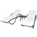 Lixada Sun Loungers 2 pcs with Table Poly Rattan Black