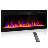 BELLEZE 42 Electric Fireplace Heater 1400 W Recessed & Wall Mounted Electric Fireplace with Remote Control Freestanding Heater with Adjustable Flame Color and Brightness Timer Touch Screen