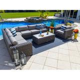Malmo 6-Piece Resin Wicker Outdoor Patio Furniture Sectional Sofa Set in Gray w/Four-Piece Sectional Armchair and Coffee Table (Full-Round Gray Wicker Polyester Light Gray)