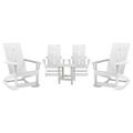 Flash Furniture Finn 5-Piece Adirondack Rocking Patio Chair and Side Table Set White