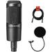 Audio-Technica AT2035 Cardioid Condenser Microphone Bundle with Pop Filter with 2 Layered Mesh and 10-foot XLR Cable