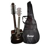 12 String Acoustic / 6 String Acoustic Double Sided Dreadnought Travel Busuyi Guitar (Black) All Levels