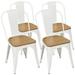 RokiaTek Metal Dining Side Chair Wood Seatï¼ŒStackable Chairs Wooden Seat Bistro Cafe White Set of 4